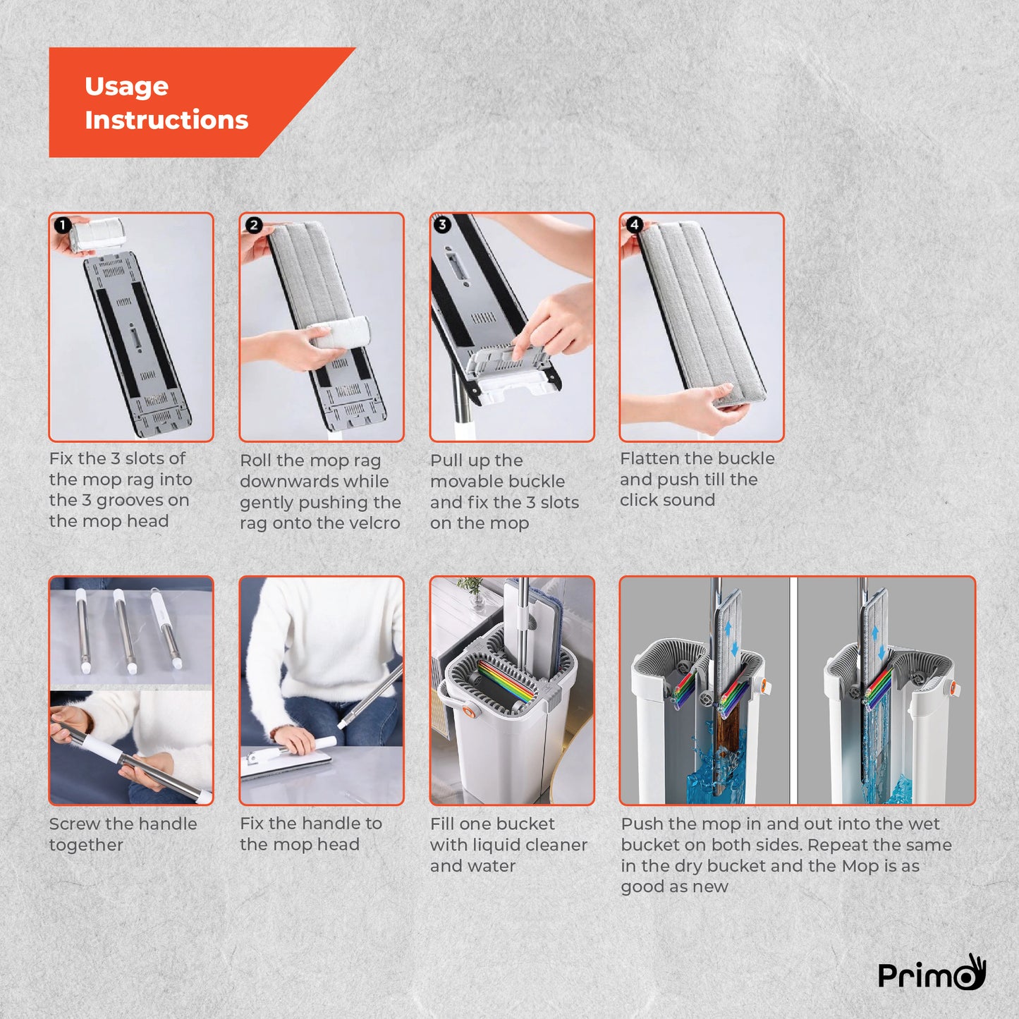 Primo SuperMop - Dual Bucket Flat Mop with 5 Microfiber Pads.